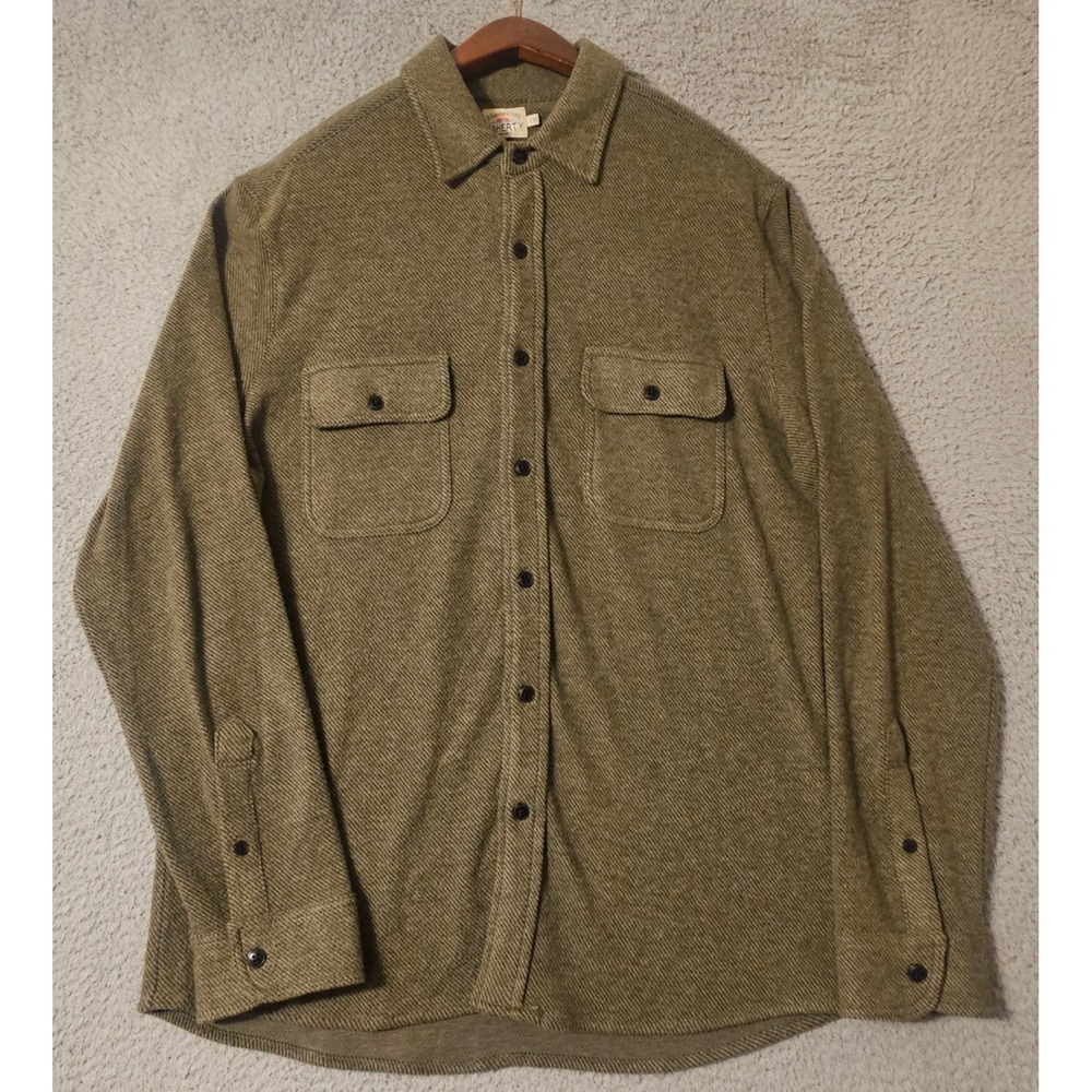 Faherty Legend Sweater L/S Shirt Mens Large Heathered Green Twill Button